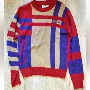 New Le TIGRE LT19-K206 Multi Stripe Crew Neck Heavy Sweater Mens Medium